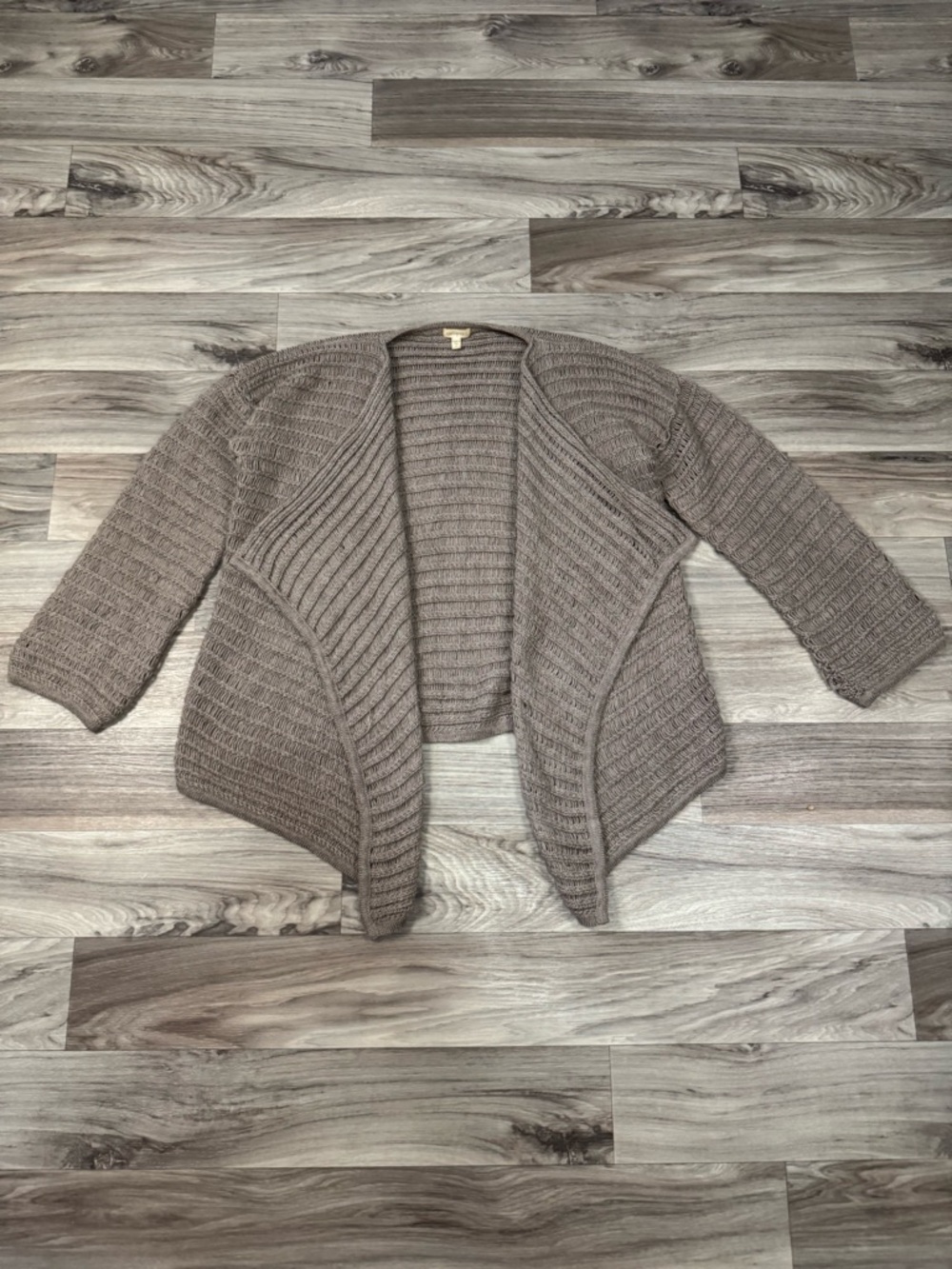 Garnet Hill 100% Baby Alpaca Open Front Drop Stitch Knit Drape Cardigan Medium